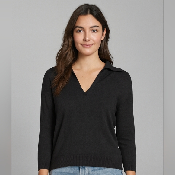 Banana Republic Women’s Medium Black Silk Blend Polo Collar Knit Sweater Top - Picture 1 of 6
